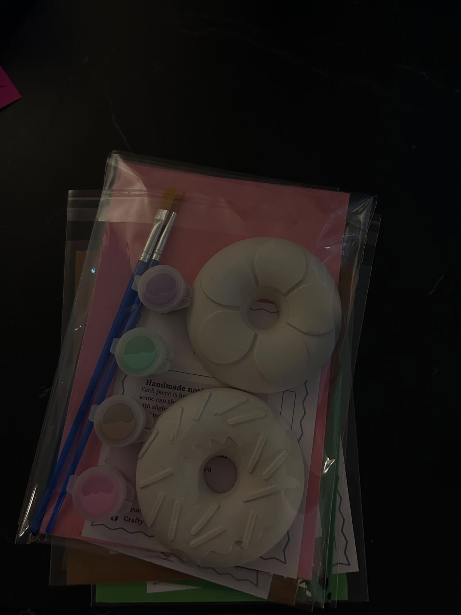 Donut plaster painting kit with paints and brushes