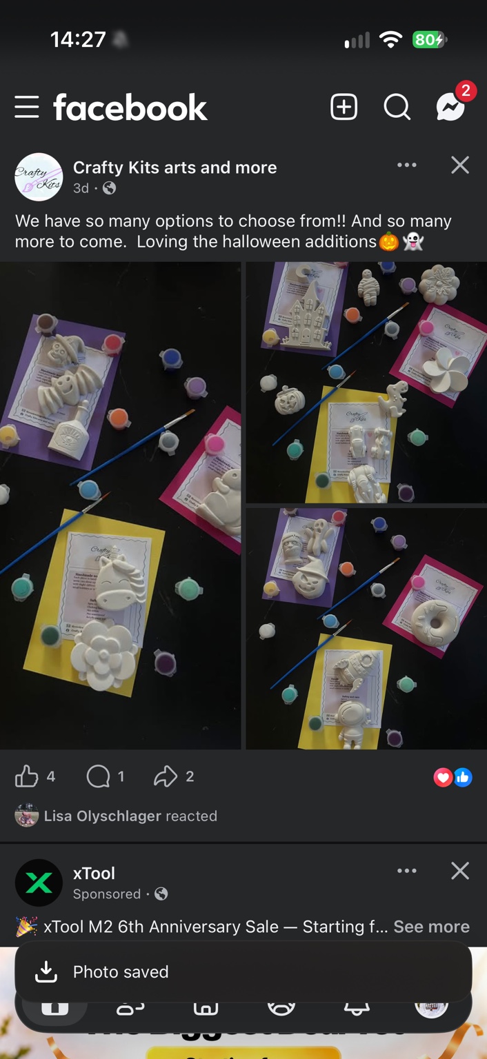 Crafty Kits Facebook post showing recent Halloween additions
