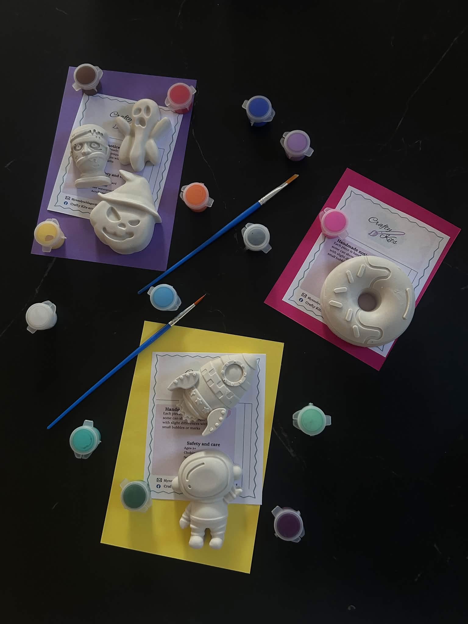 Halloween donut, astronaut and pumpkin plaster kits